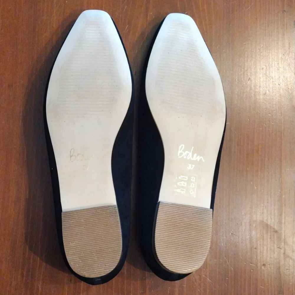 Boden Suede Patent Leather Square Toe Flats, Size EU 37 / US 6.5, Black w/ Cream